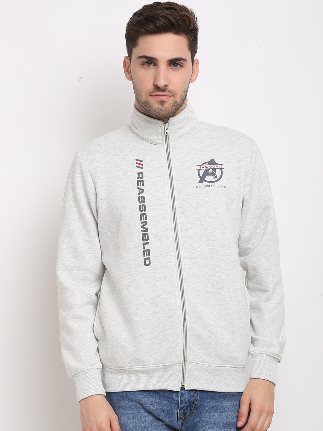 

Rodamo Men Grey Solid Mock Collar Sweatshirt