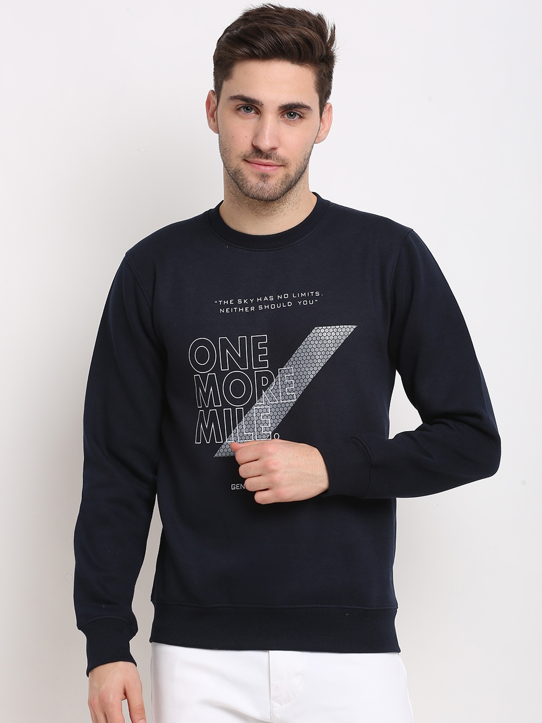

Rodamo Men Navy Blue Printed Sweatshirt