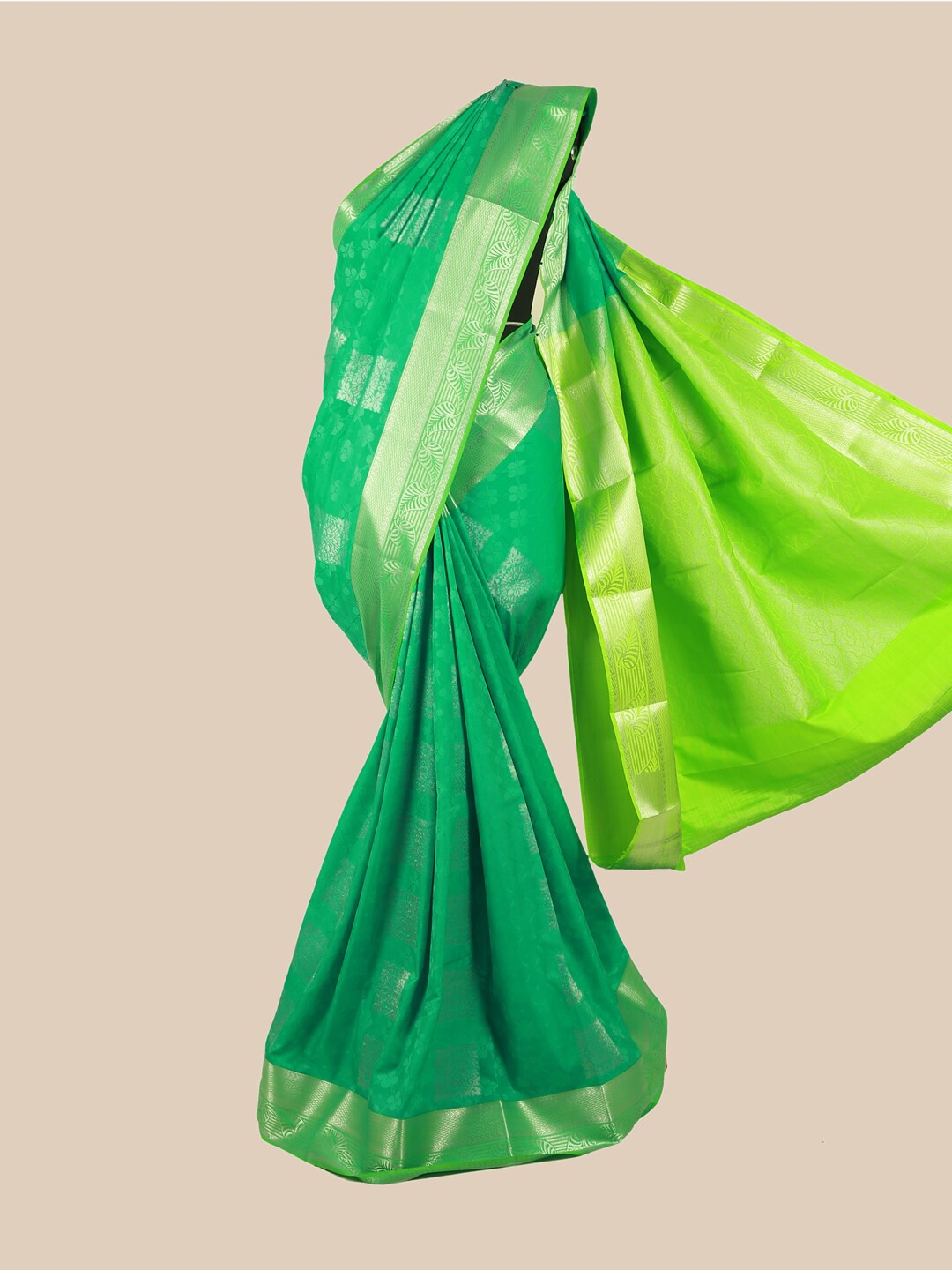 

Pothys Green & Lime Green Ethnic Motifs Zari Silk Blend Saree