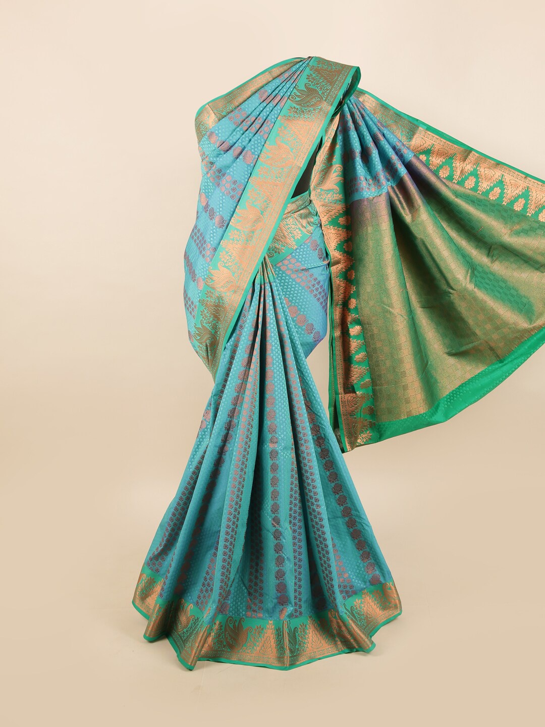 

Pothys Blue & Gold-Toned Ethnic Motifs Zari Silk Blend Saree