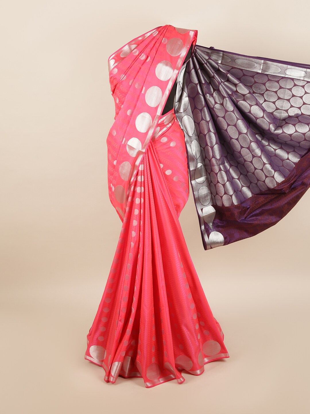 

Pothys Pink & Burgundy Woven Design Silk Blend Saree