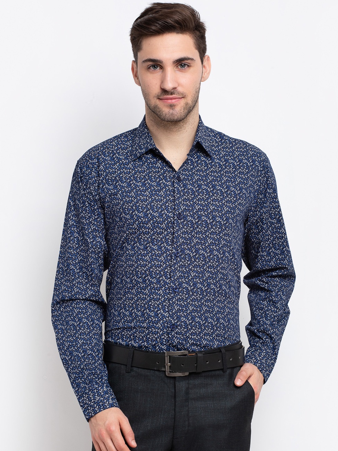 

JAINISH Men Navy Blue Opaque Printed Formal Shirt