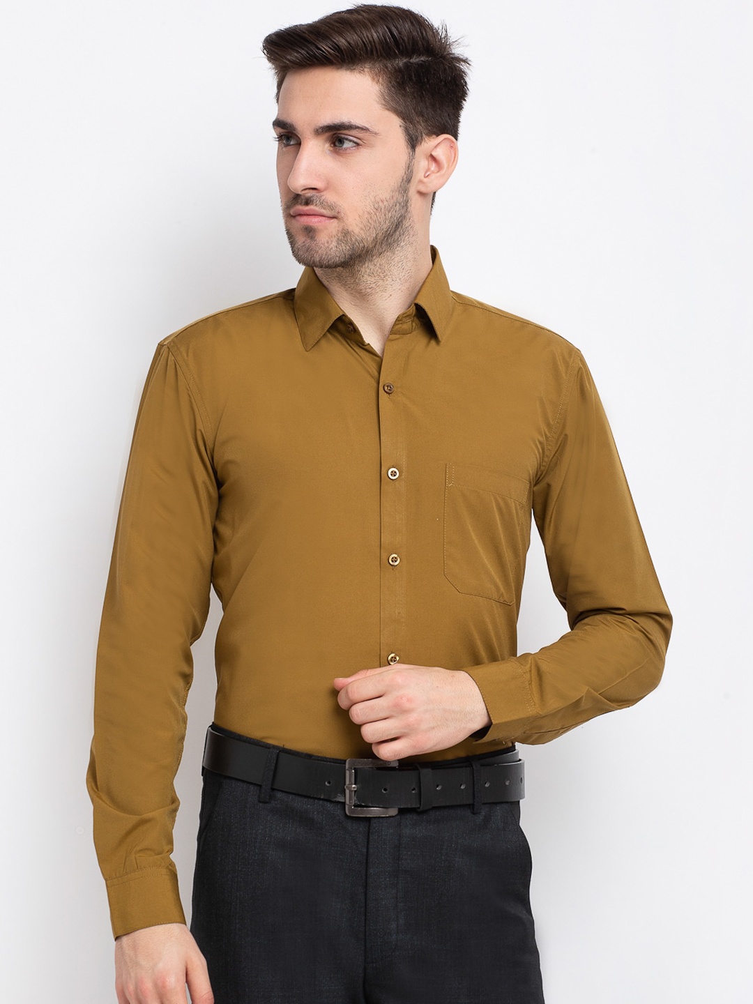 

JAINISH Men Mustard Yellow Opaque Formal Shirt