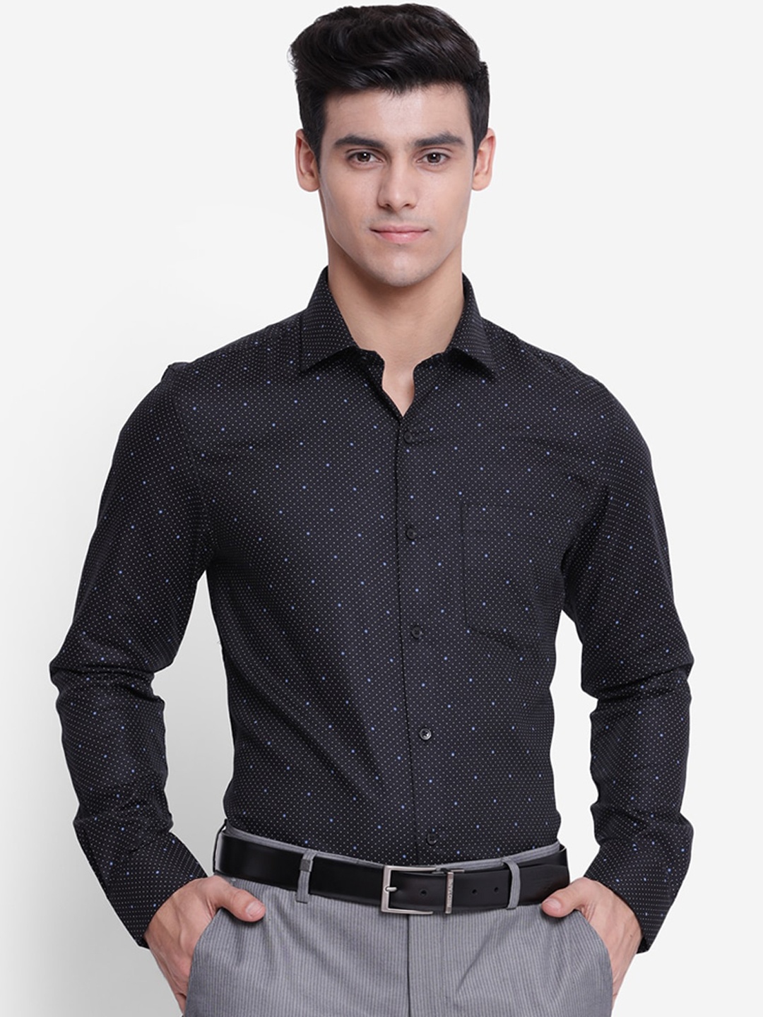 

Turtle Men Black Slim Fit Opaque Printed Formal Shirt