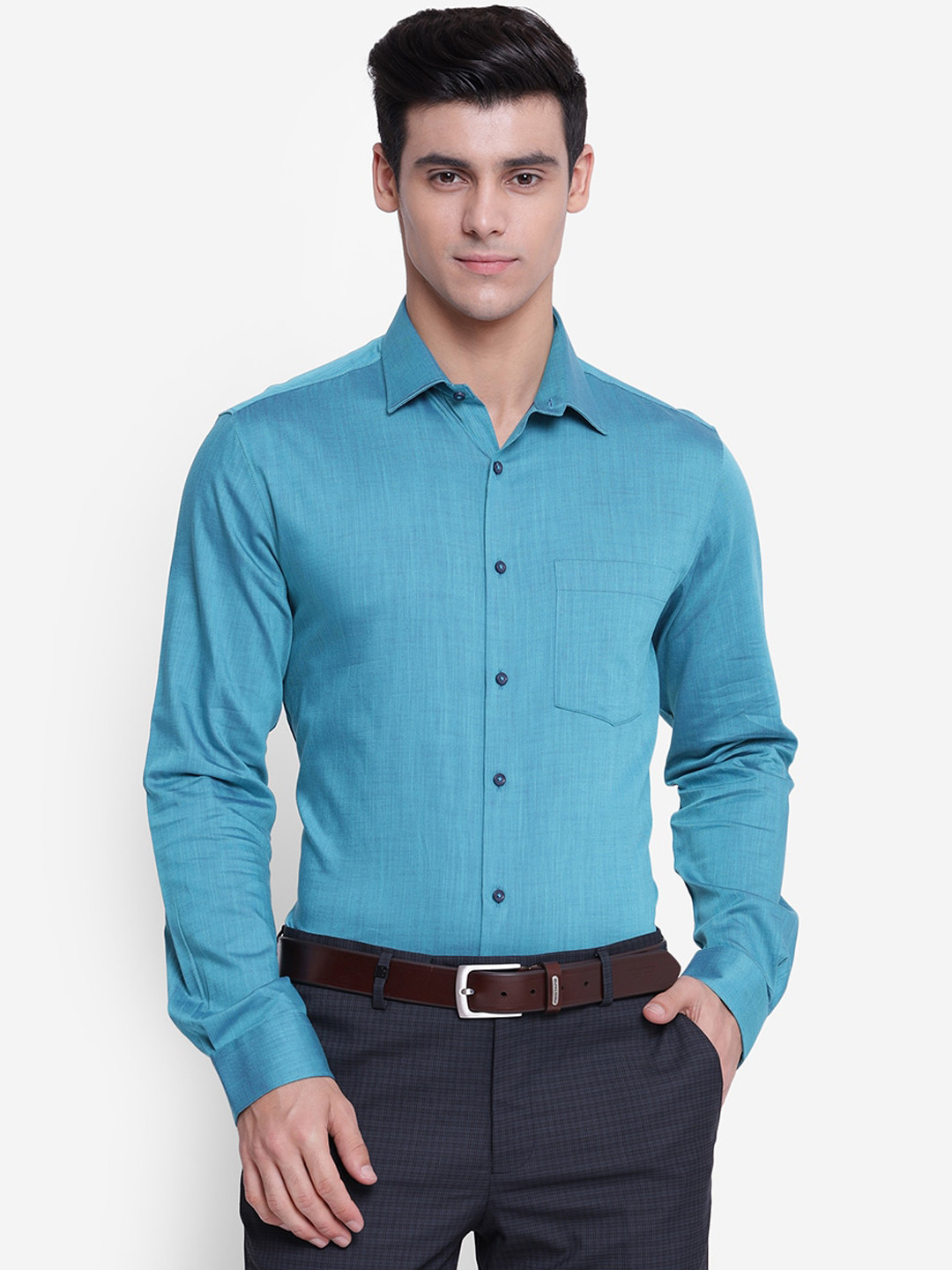 

Turtle Men Blue Slim Fit Opaque Cotton Formal Shirt