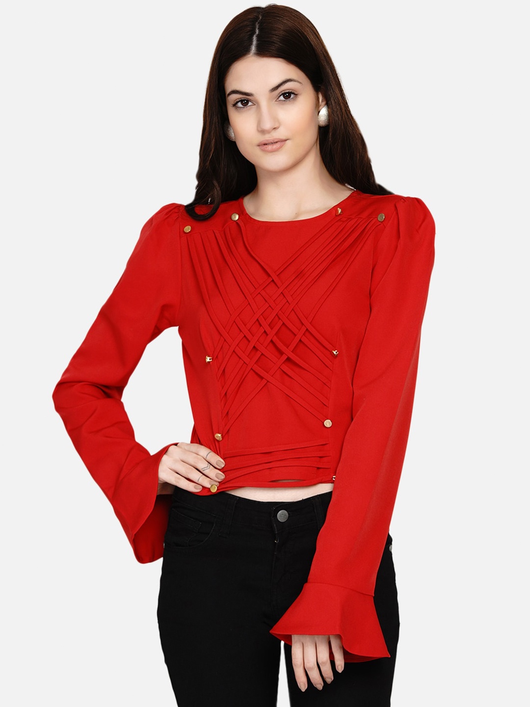 

Samshek Red Crepe Regular Crop Top