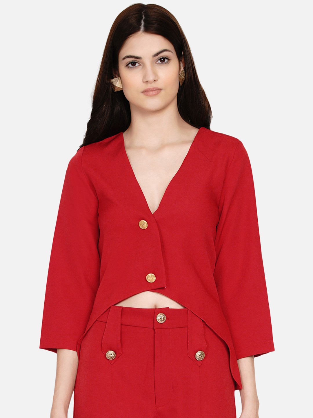 

Samshek Red Crepe Crop Top