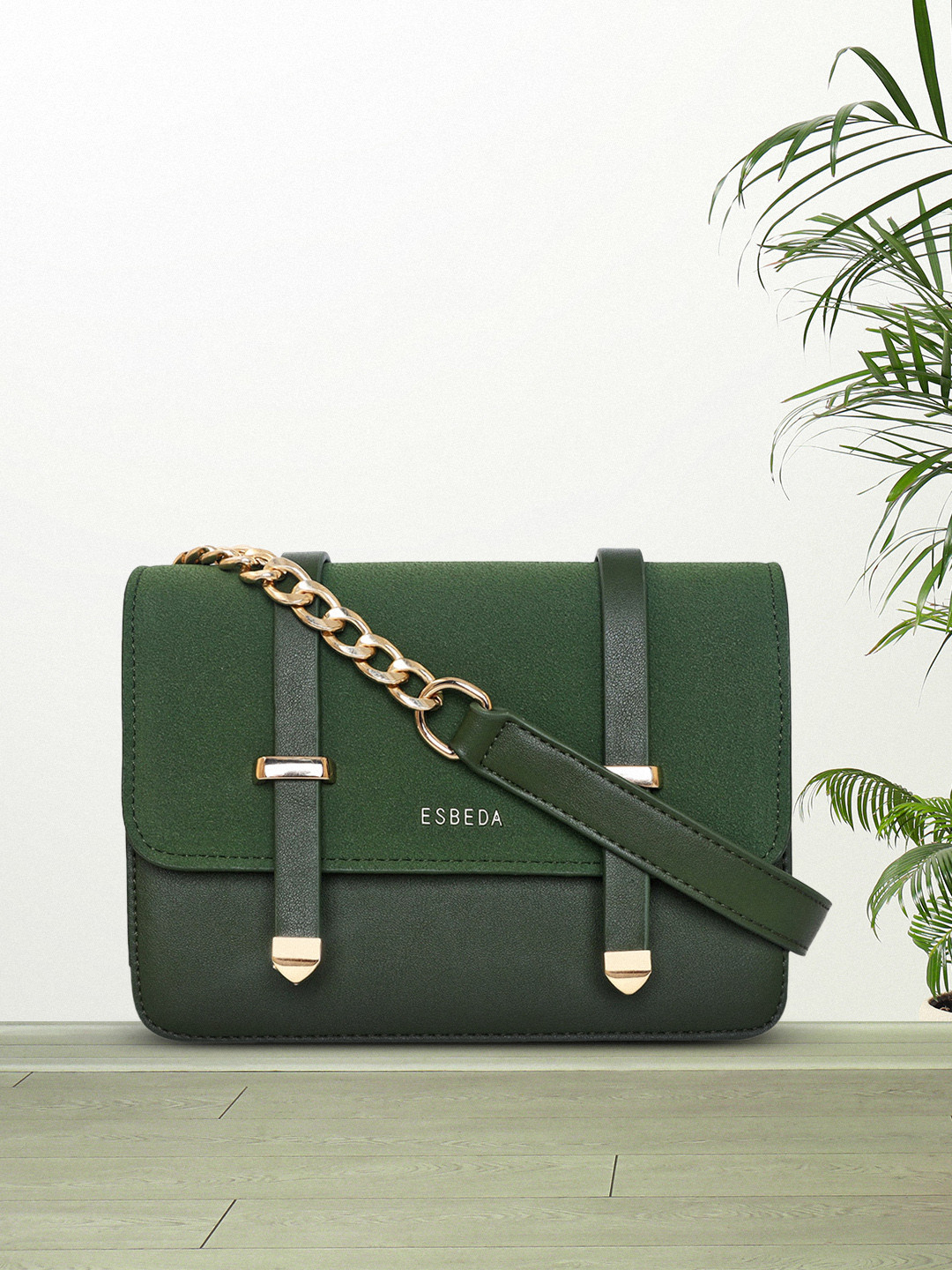 

ESBEDA Green PU Structured Sling Bag