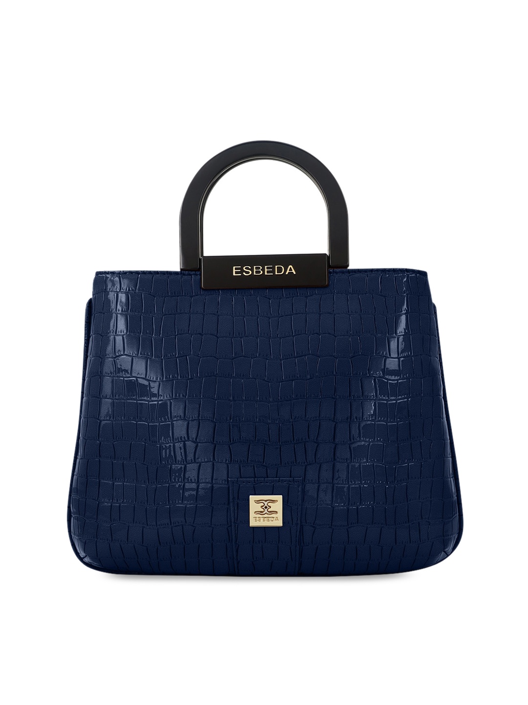 

ESBEDA Navy Blue Textured PU Structured Handheld Bag