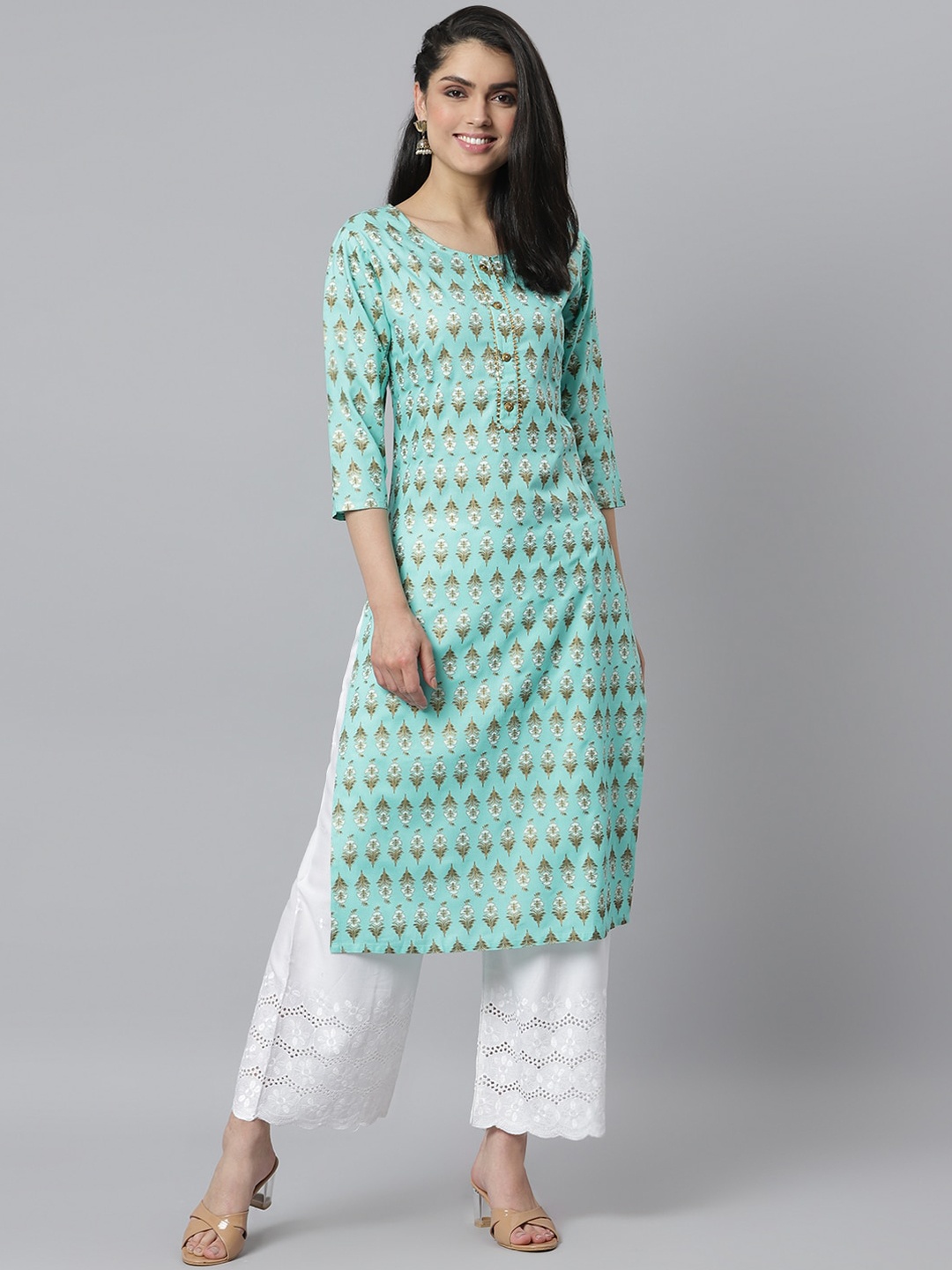 

Stylum Women Turquoise Blue Ethnic Motifs Printed Straight Kurta