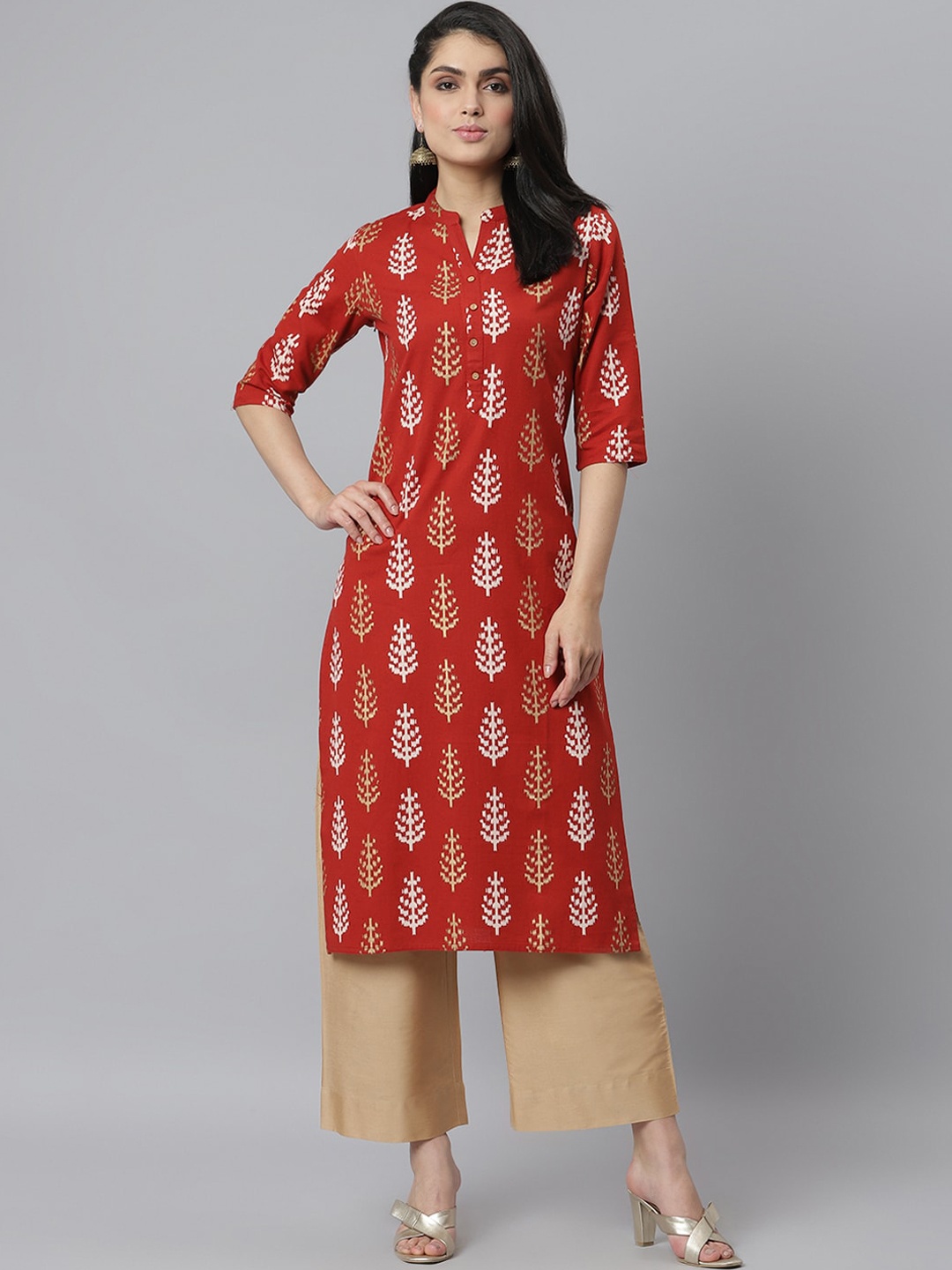 

Stylum Women Rust Ethnic Motifs Printed Thread Work Kurta