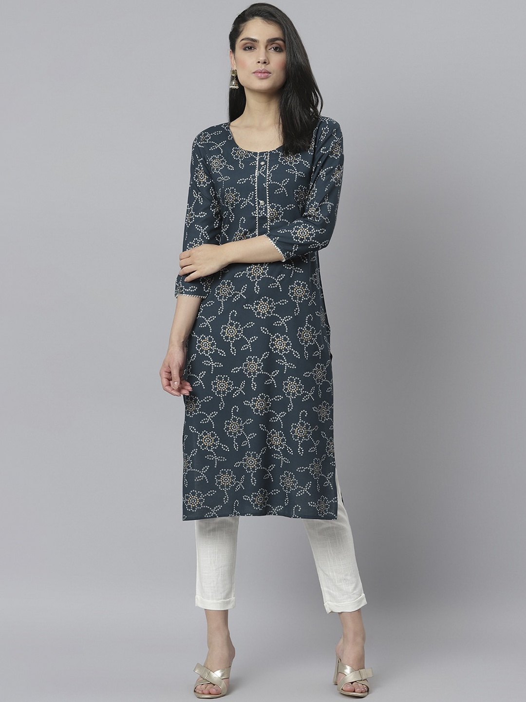 

Stylum Women Teal Bandhani Printed Kurta