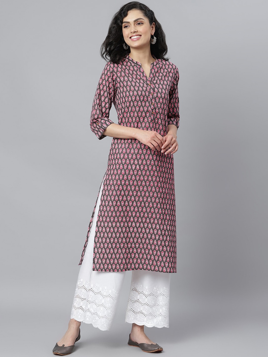 

Stylum Women Brown Ethnic Motifs Printed Thread Work Kurta