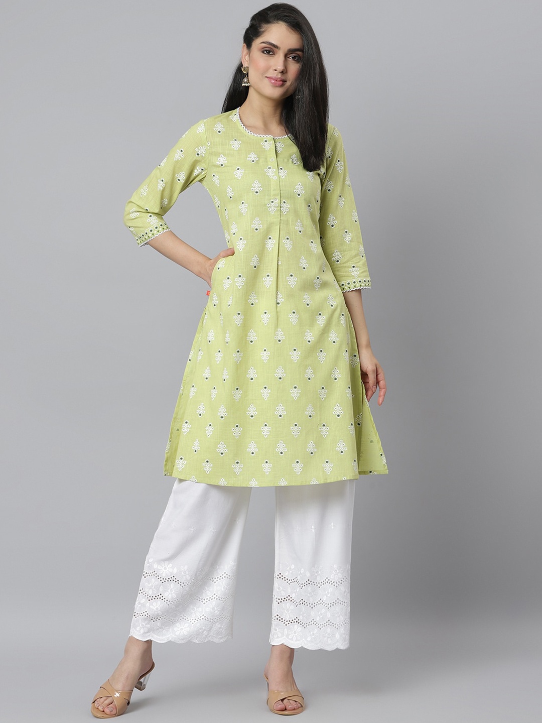 

Stylum Women Lime Green Ethnic Motifs Printed A-Line Kurta