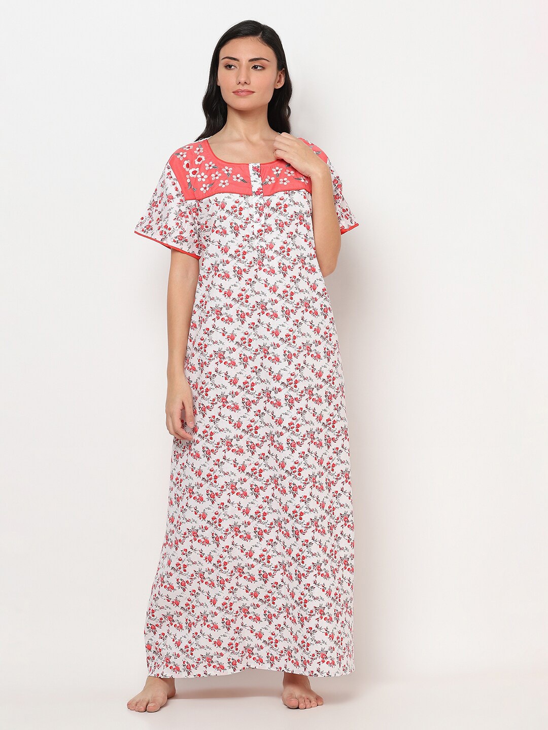 

TRUNDZ White Printed Maxi Nightdress