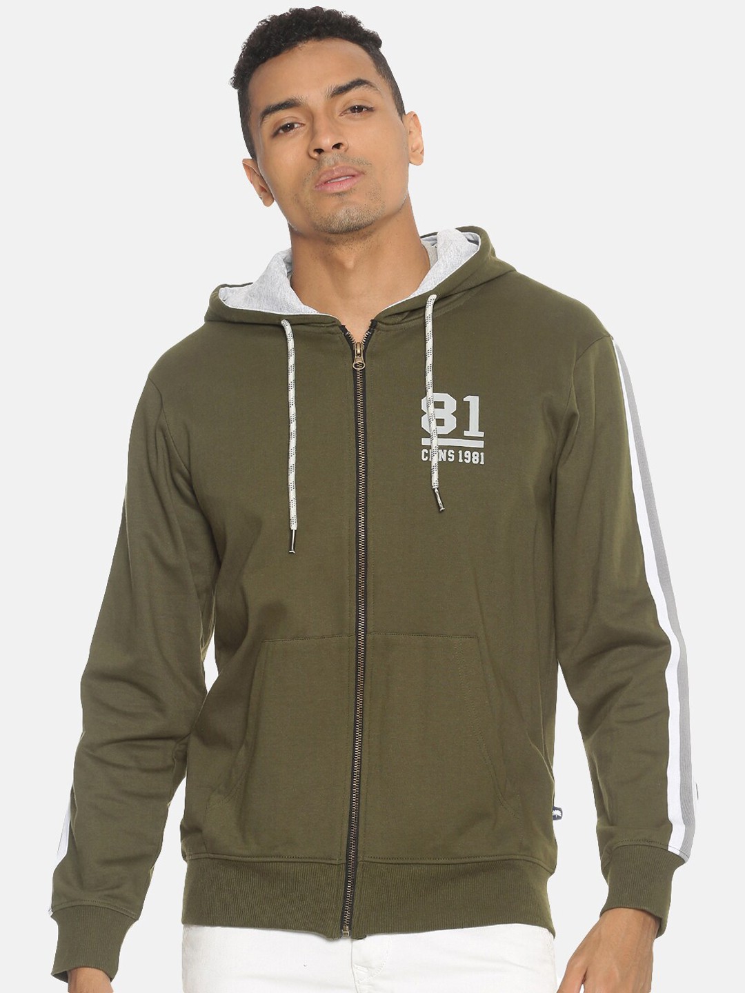 

Chennis Men Olive Green Hooded Sweatshirt