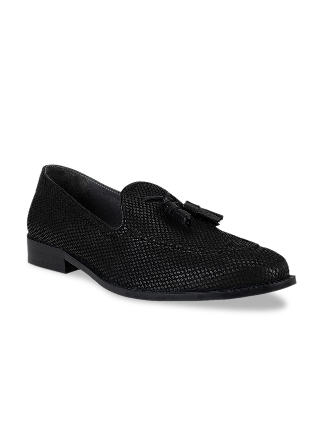 

Rosso Brunello Men Black Textured Formal Slip-On Shoes