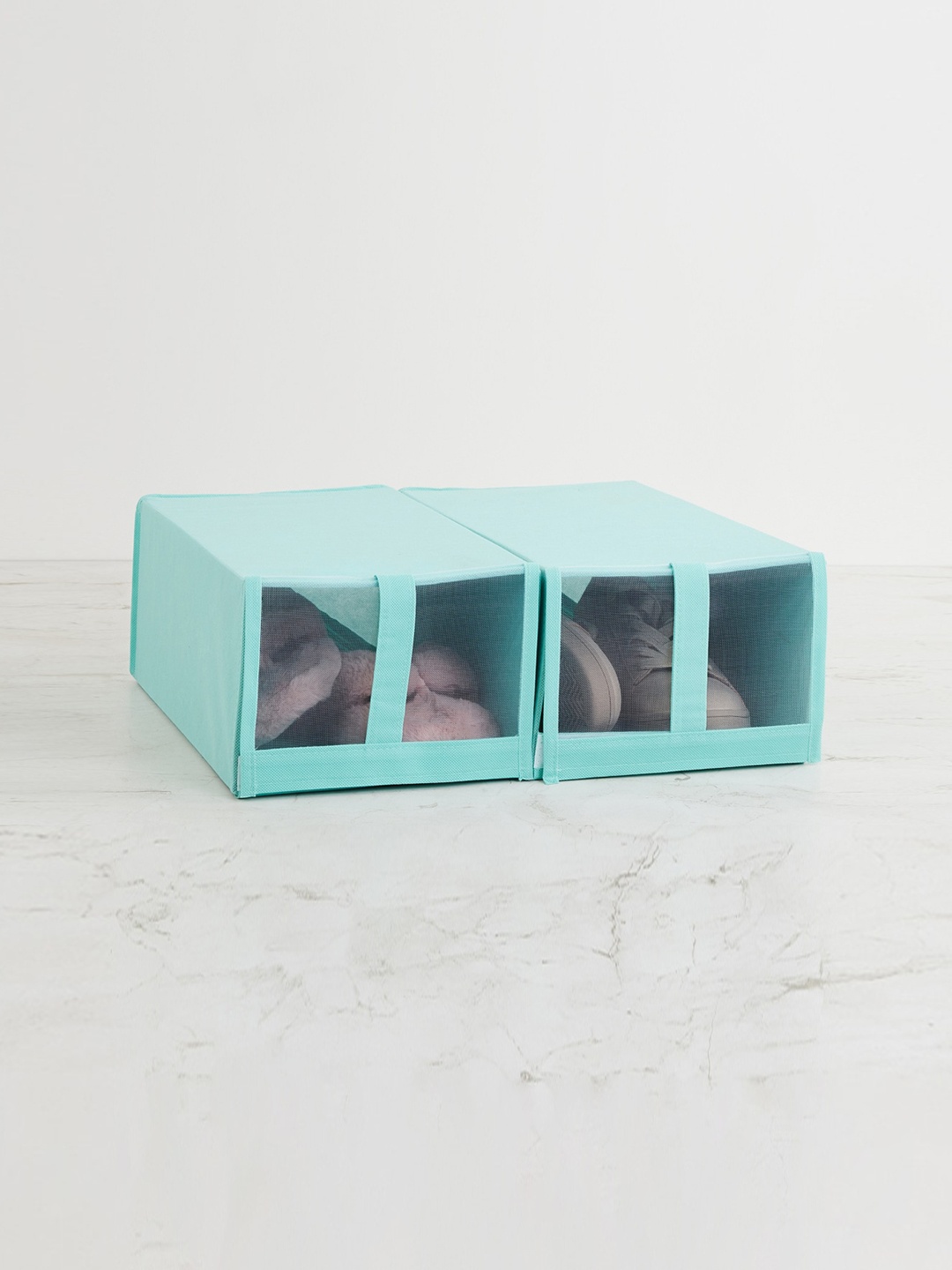 

Home Centre Teal Solid Set of 2 Fabric Shoe Boxes