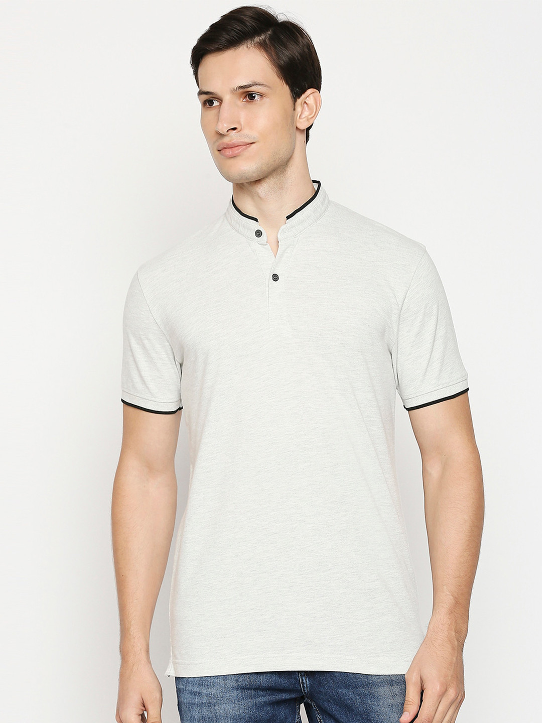 

Mufti Men Grey Mandarin Collar Slim Fit T-shirt