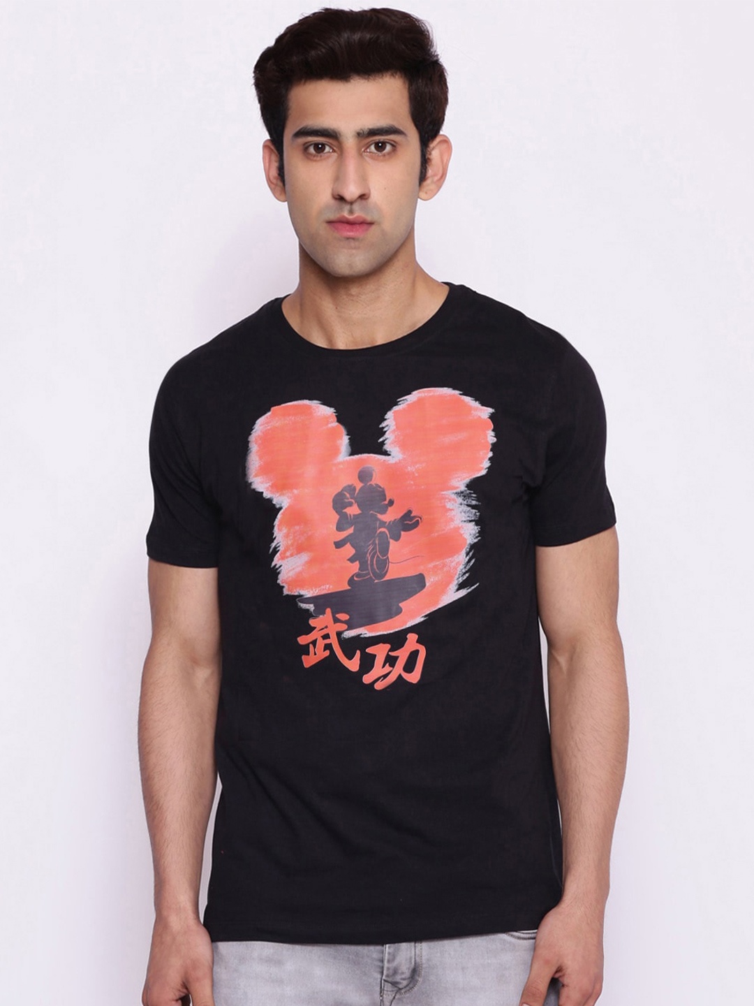 

Disney by Wear Your Mind Men Black Red Mickey Mouse Printed Pure Cotton T-shirt