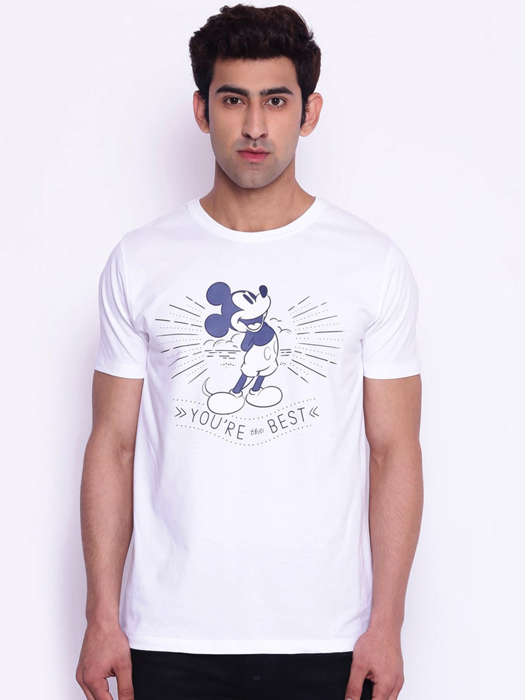

Disney by Wear Your Mind Men White Blue Mickey Mouse Printed Pure Cotton T-shirt
