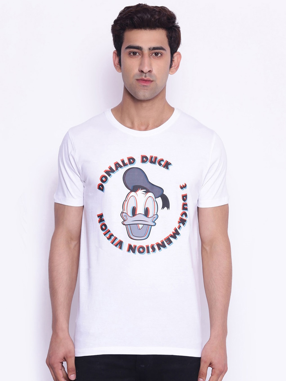 

Disney by Wear Your Mind Men White Blue Donald Duck Printed Pure Cotton T-shirt