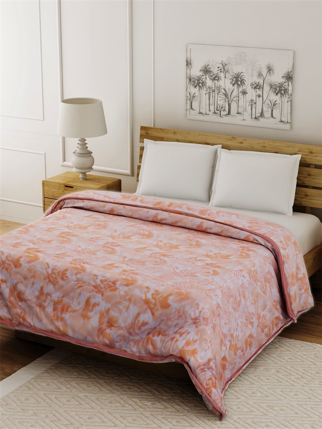 

Spangle Peach-Coloured & White Floral Mink Heavy Winter 400 GSM Double Bed Blanket