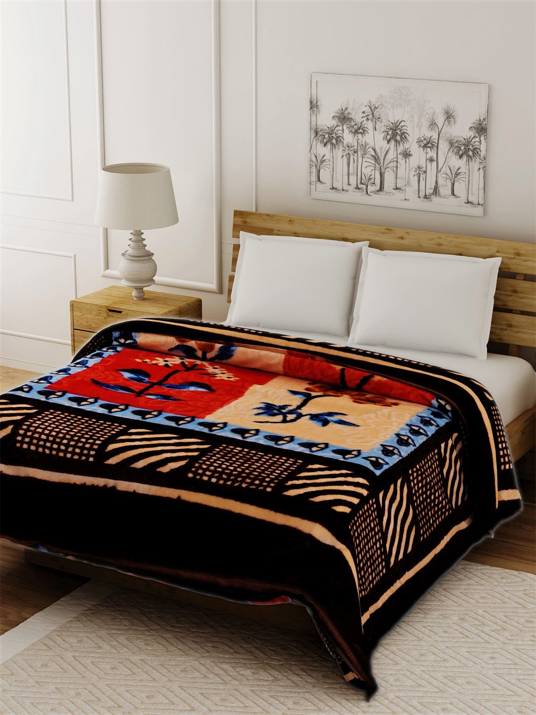 

Spangle Multicoloured Floral Mink Mild Winter 354 GSM Double Bed Blanket, Multi