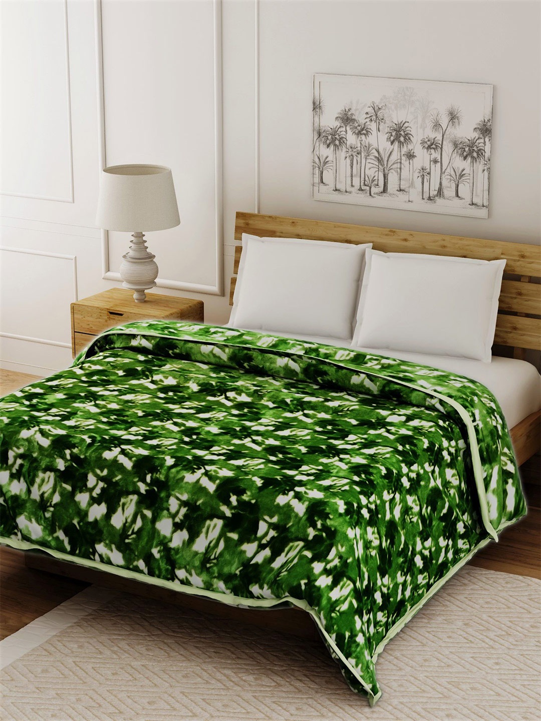 

Spangle Green & White Floral Mink Heavy Winter 400 GSM Double Bed Blanket