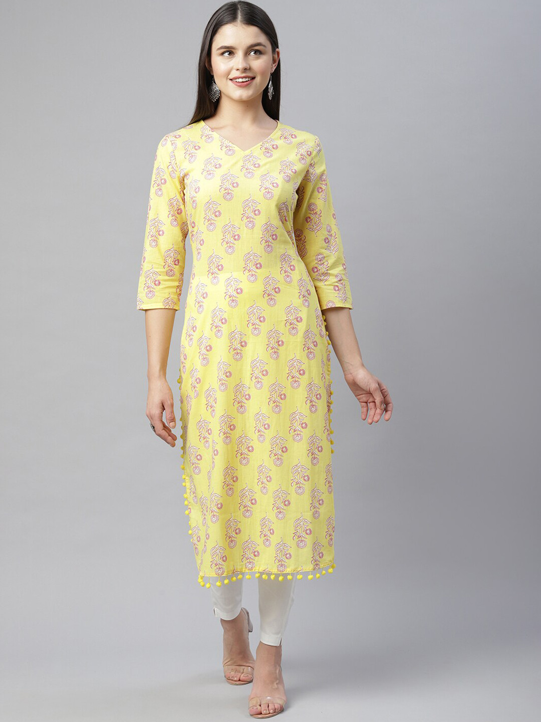 

HERE&NOW Women Yellow Floral Printed Kurta