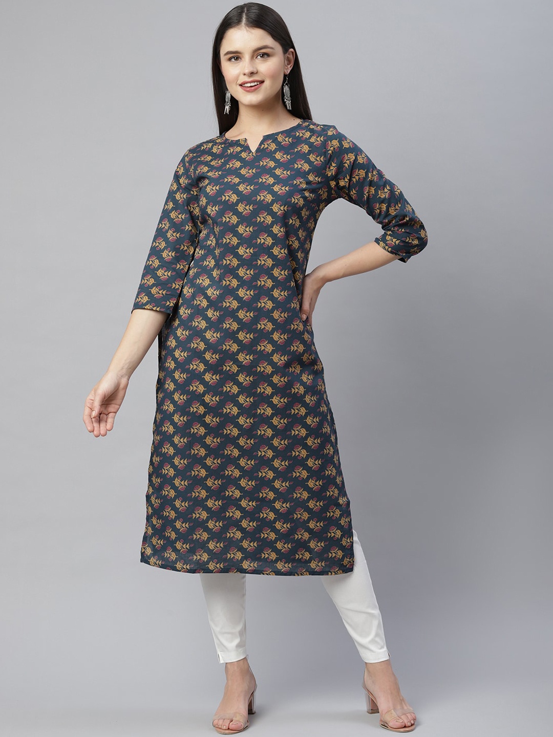 

HERE&NOW Women Navy Blue Printed Kurta