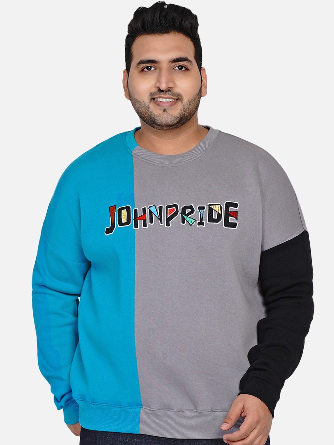 

John Pride Men Plus Size Colourblocked Sweatshirt, Grey