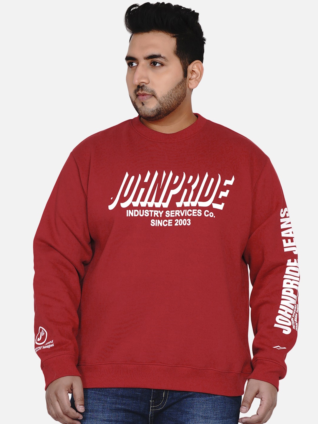 

John Pride Men Red Printed Sweatshirt