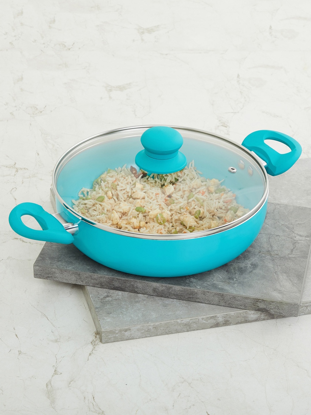 

Home Centre Blue & Transparent Solid Aluminium Kadhai With Lid
