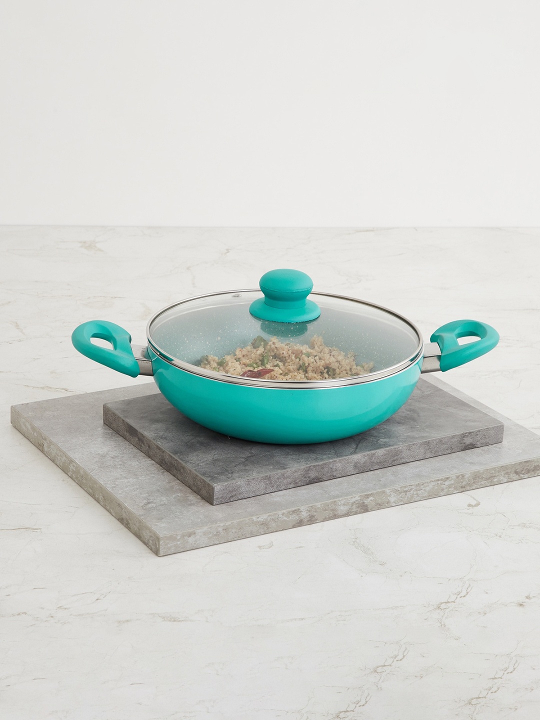 

Homecentre Teal Blue Aluminium Kadhai with Glass Lid