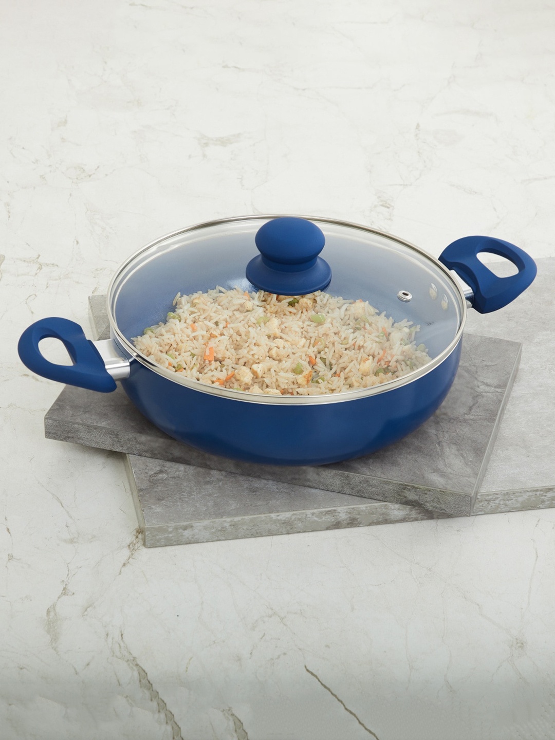 

Home Centre Blue Solid Aluminium Induction Base Kadhai With Lid