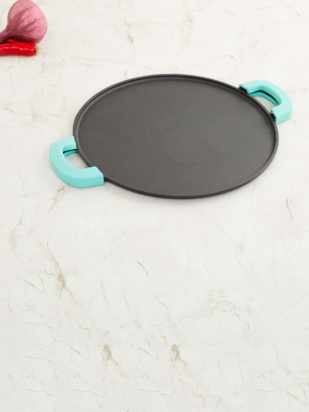 

Home Centre Black & Turquoise Blue Solid Metal Dosa Tawa