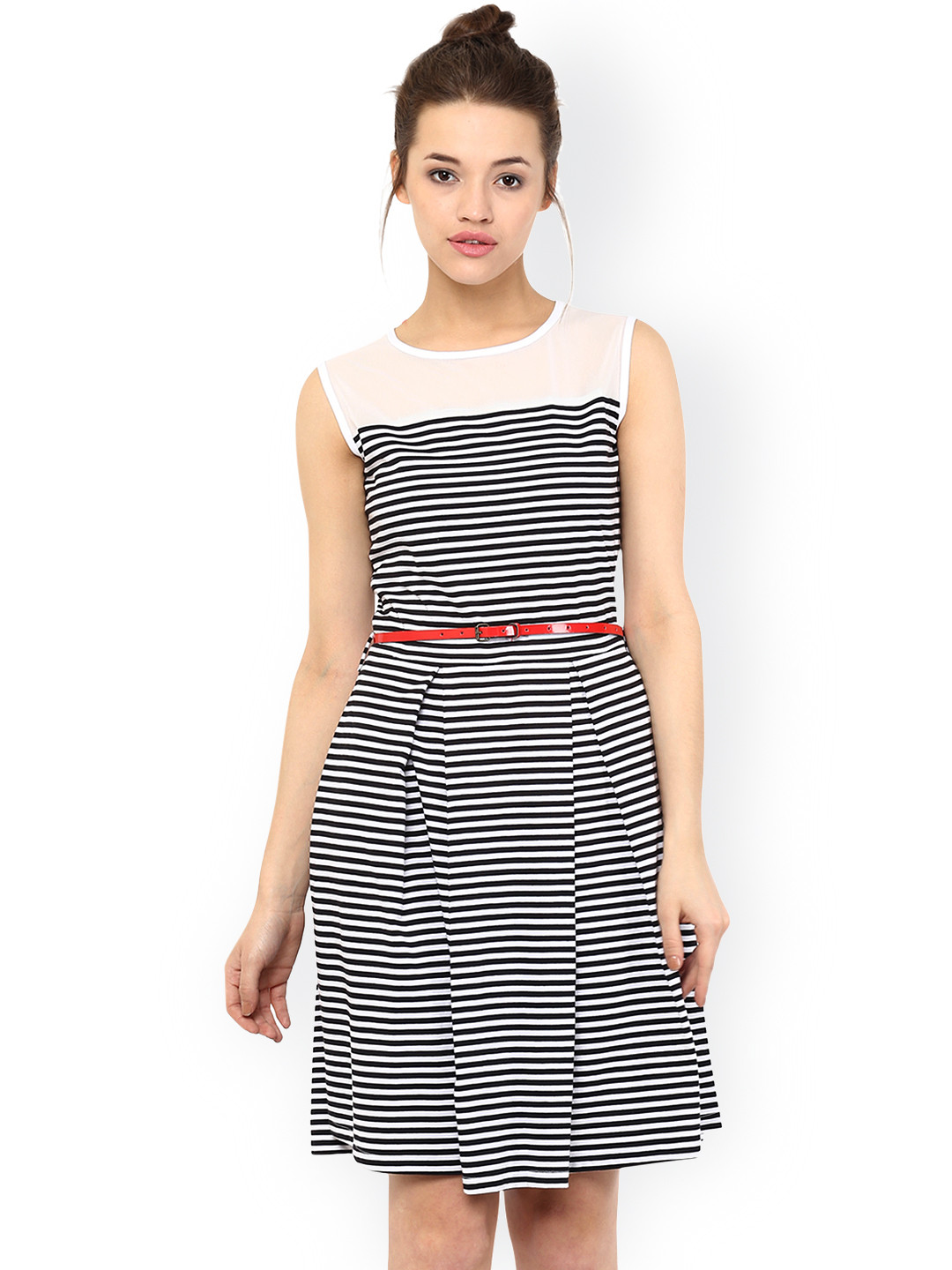 

Miss Chase Women Black & White Striped Fit & Flare Dress