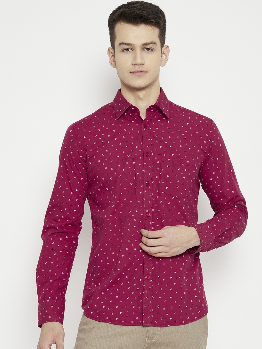 

Crimsoune Club Men Maroon & White Slim Fit Opaque Printed Pure Cotton Casual Shirt