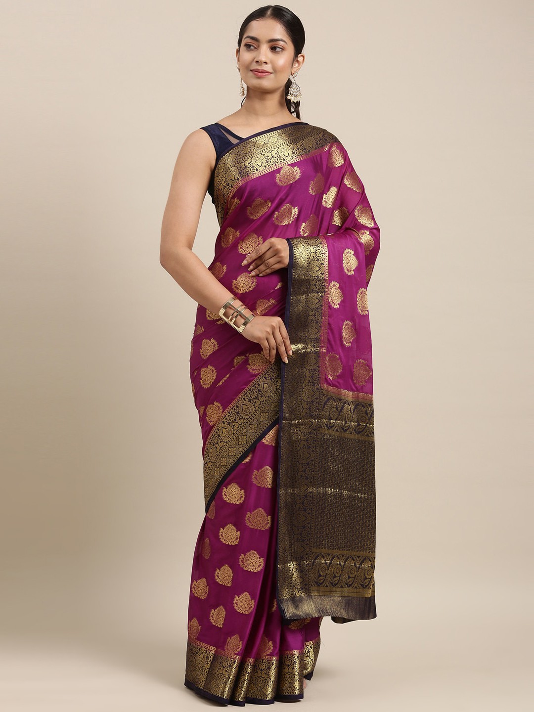 

The Chennai Silks Violet & Gold-Toned Zari Saree