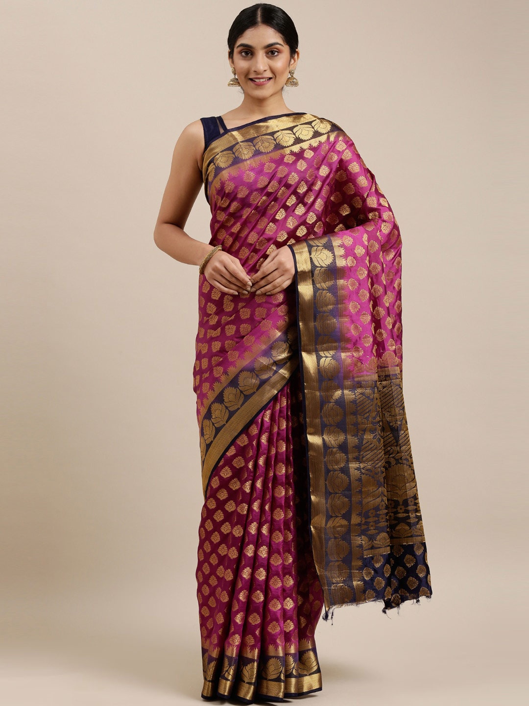 

The Chennai Silks Violet & Gold-Toned Floral Saree