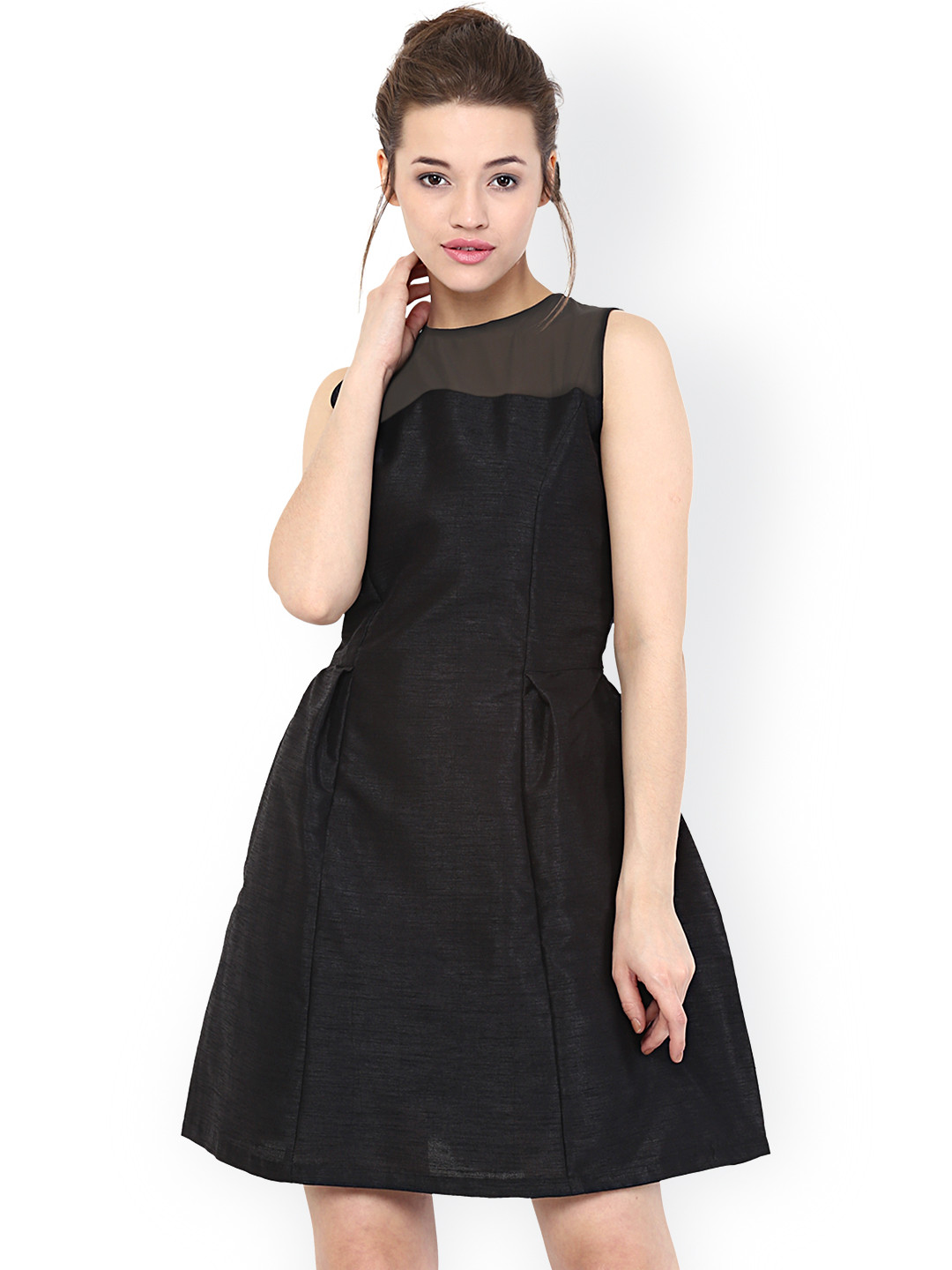 

Miss Chase Women Black Solid Fit and Flare Dress