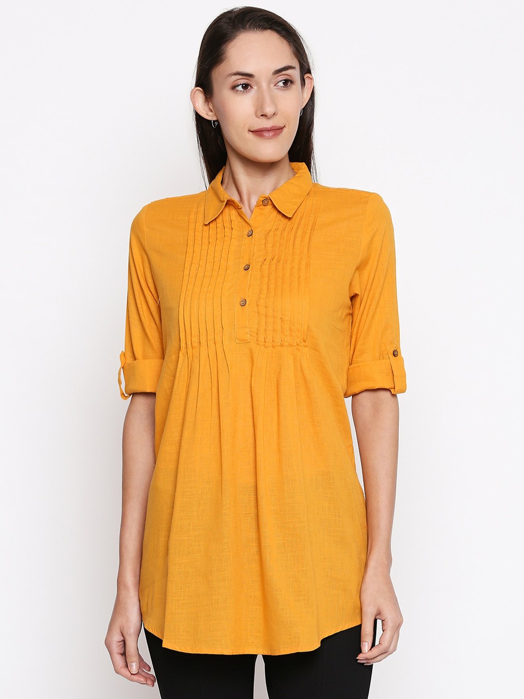 

People Mustard Shirt Collar Tunic