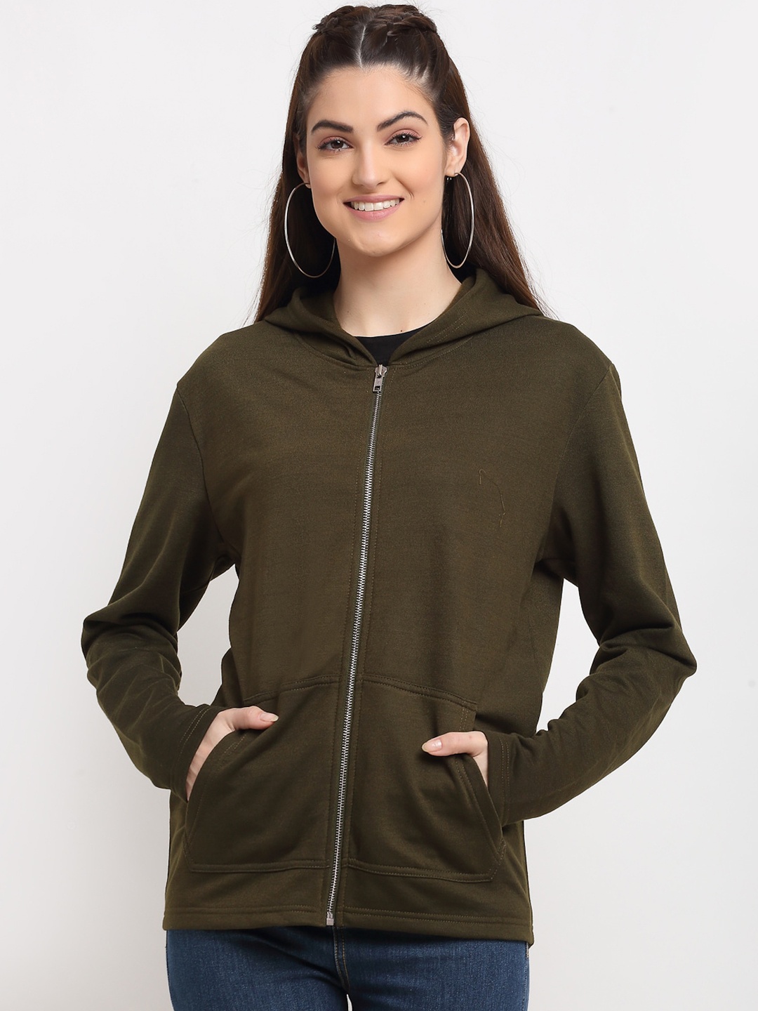 

DOOR74 Women Olive Green Sweatshirt