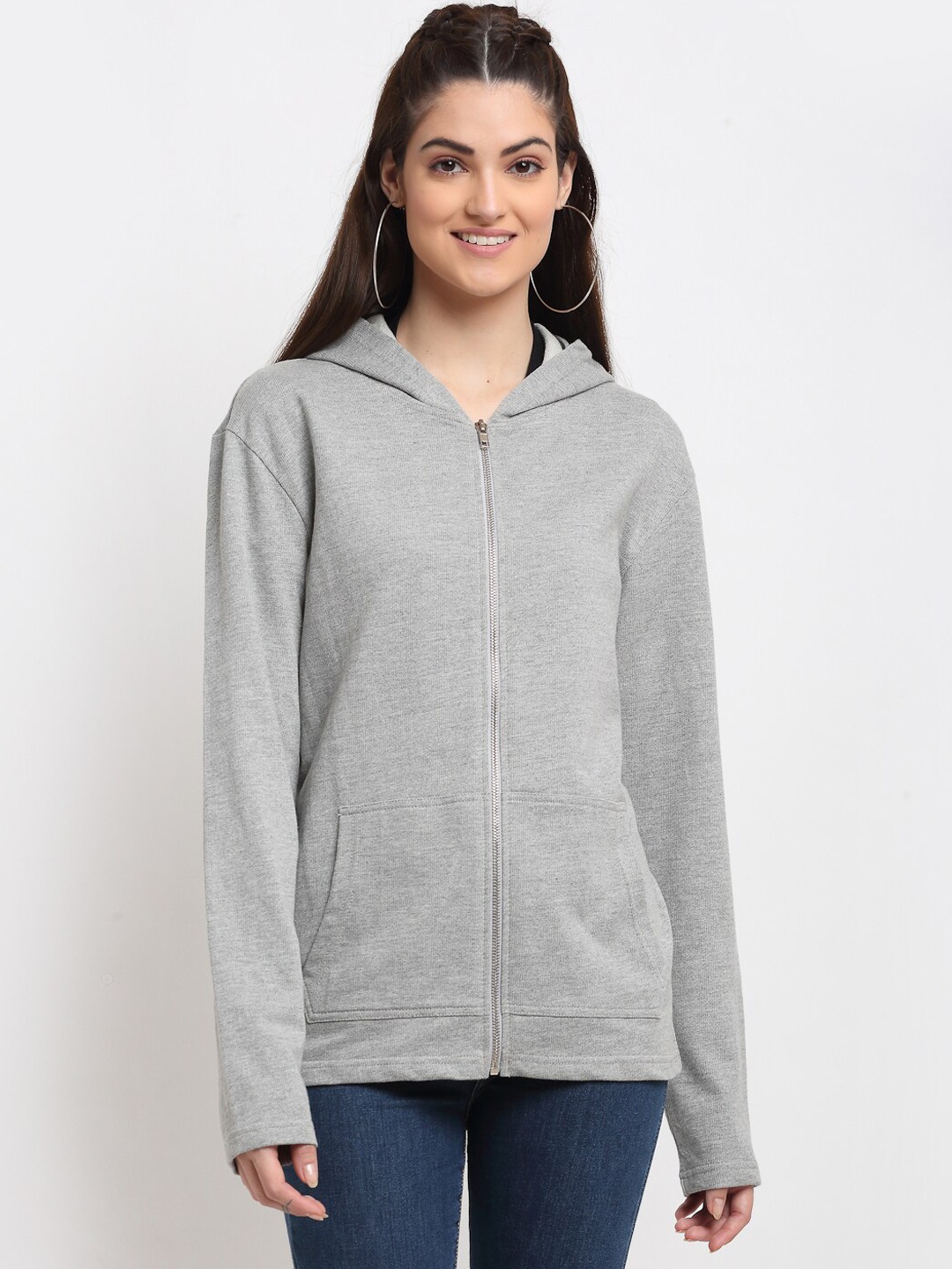 

DOOR74 Women Grey Melange Tailored Cotton Jacket