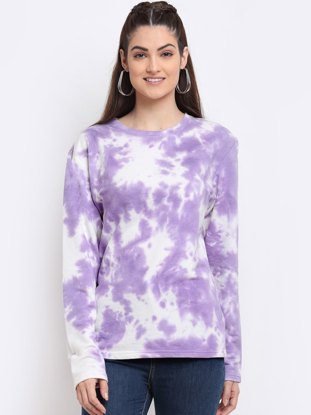 

DOOR74 Women Lavender & White Printed Sweatshirt