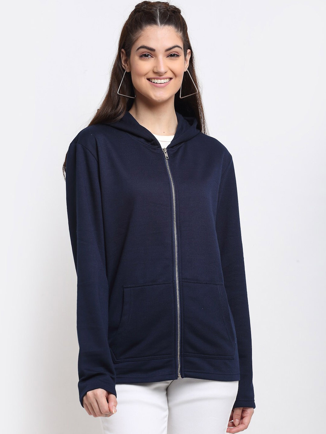 

DOOR74 Women Navy Blue Hooded Sweatshirt