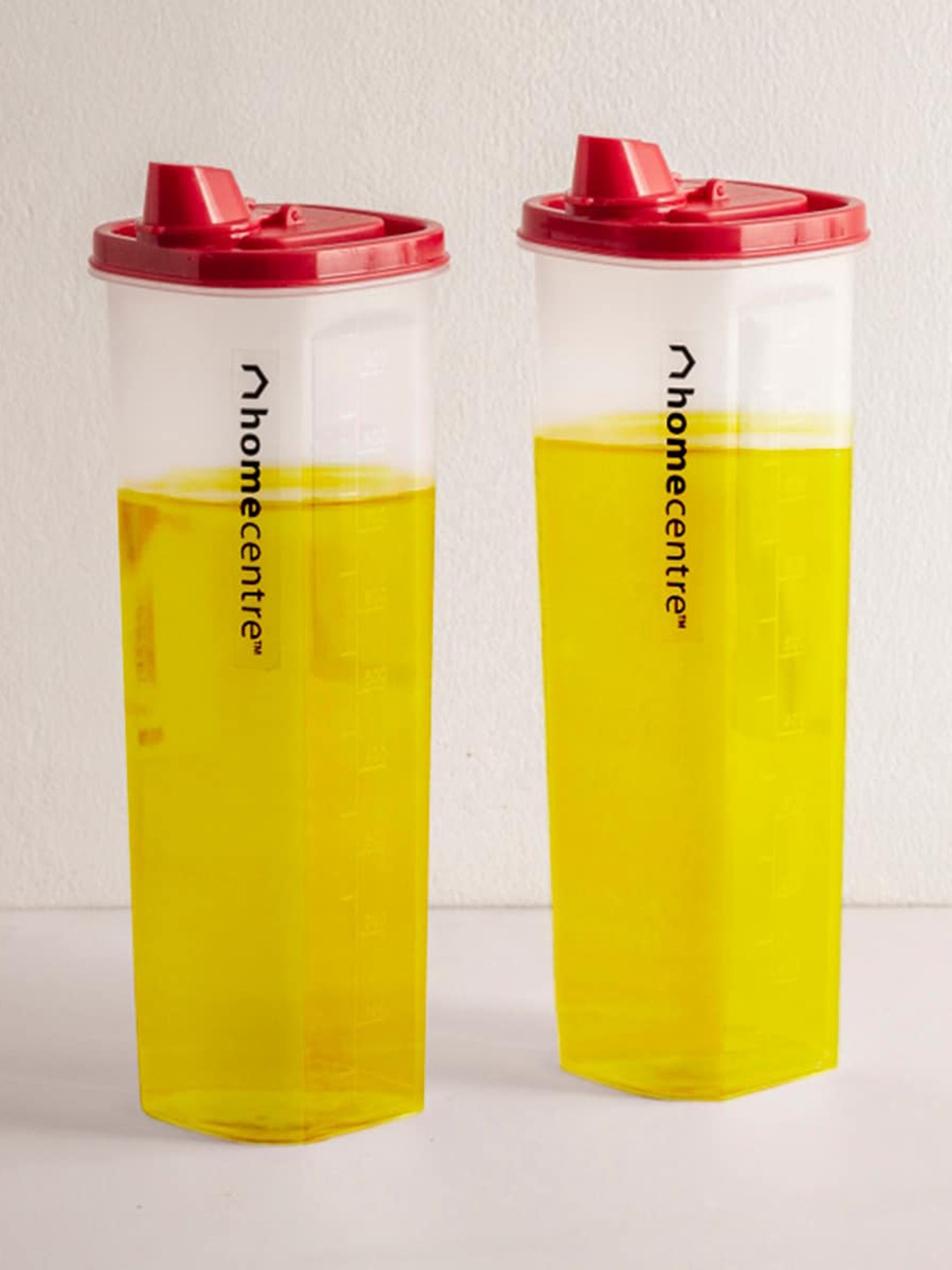 Home Centre Set Of 2 Transparent & Red Solid Oil Dispensers