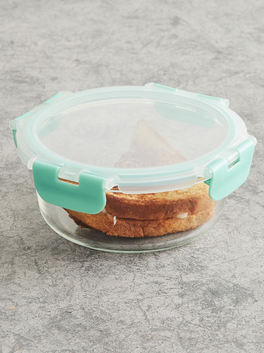 

Home Centre Transparent & Sea Green Glass Food Container With Lid