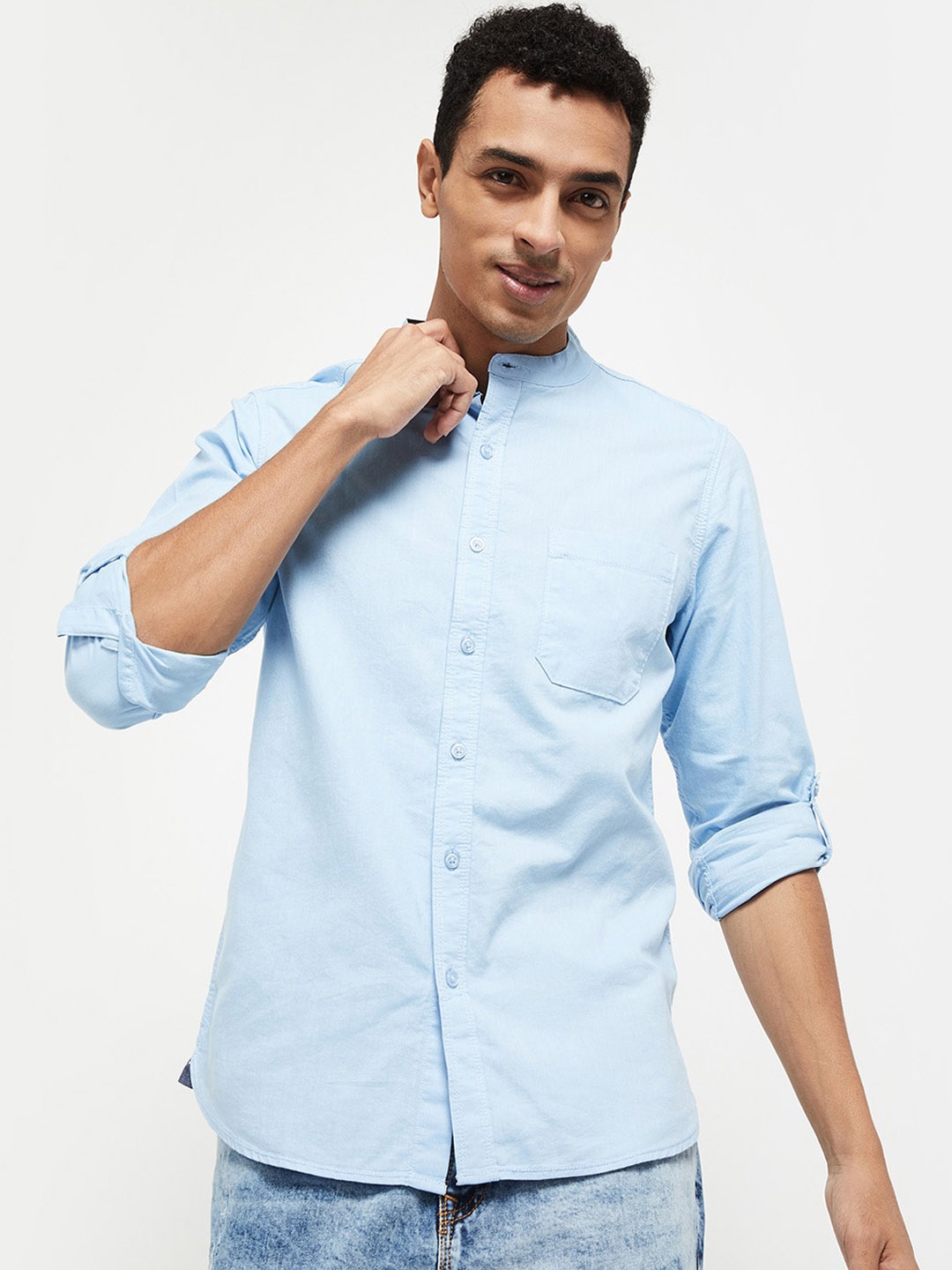 

max Men Blue Opaque Pure Cotton Casual Shirt